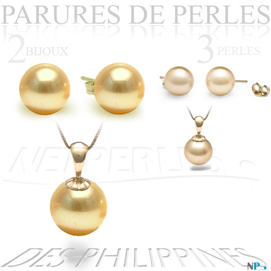 parure de perles des philippines - perles dorees,- grosses perles - vraies perles de culture